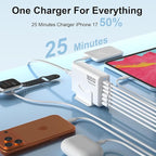 Charging Station for iPhone 17, 165W GaN 6-Port USB C Fast Charger Block, 3 Type-C Each 40W Desktop Charging Hub for Multiple Devices, 5ft Cord - Ideal for Home Office Travel White