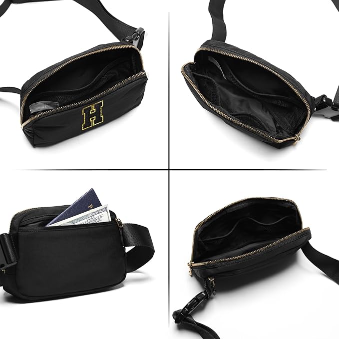 Gitus Belt Bag Fanny Pack Crossbody Bags with Initial Letter Patch Gifts for Wife Older Women Mother Coworker Bridesmaid Anniversary Travel Gifts Beach Gifts (Black-H)