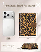 Slohif Passport Wallet Holder Cover for Travel - Women Men RFID Blocking Passport Book Case Protector, Brown Leopard Cheetah Leather Personalized Organizer Slim Carrier Boarding Pass Cards Slots