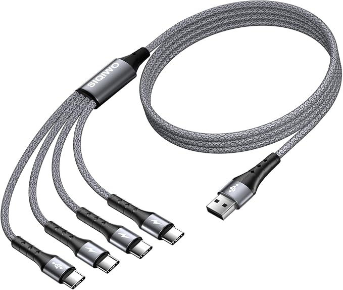 SIQIWO Multi USB C Cable Fast Charging, [4FT/2 Pack] QC 3.0(3A) USB C Splitter Cable, 4 in 1 Charger Cord with 4 Type C Ports, for iPhone 17/16/15 Series, iPad Air/Pro, Samsung Galaxy S25, Pixel, PS5