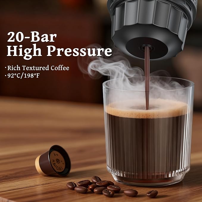 Portable Coffee Maker Espresso Machine, Travel Coffee Maker Self-Heating with USB-C Small Tea Cup, Compatible with Ground Coffee & NS Capsule for RV,Car, Hiking, Camping Office (Green)