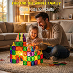 Mini Magnetic Tiles,42PCS Magnetic Building Blocks with Metal Storage Box,STEM Toys for Kids Ages 3+,Sensory Toys for Kids with Autism