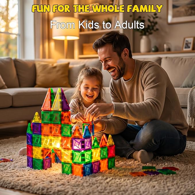 Mini Magnetic Tiles,42PCS Magnetic Building Blocks with Metal Storage Box,STEM Toys for Kids Ages 3+,Sensory Toys for Kids with Autism