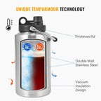 Insulated Gallon Jug with Handle, One Gallon, 128oz Stainless Steel, Large Double Vacuum Water Bottle for Cold Drinks, Wide Mouth, Sweat Proof, Carrier bag, Great for Travel, Camping, Stainless