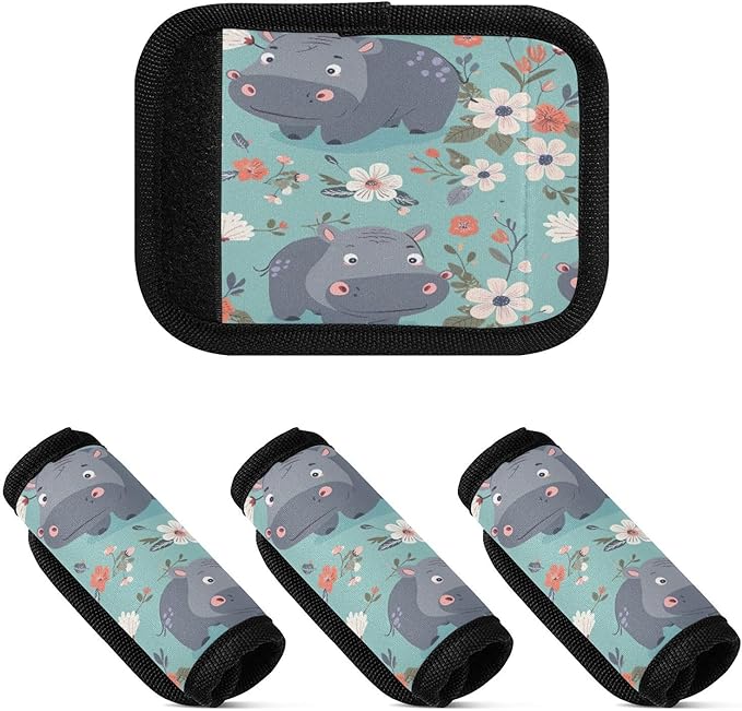Qilmy Cute Hippo Baby Luggage Handle Wrap 2Pack Luggage Identifiers Tag Comfort Handle Grips Cover for Stroller Suitcase Bag Airplane Travel Accessories1259