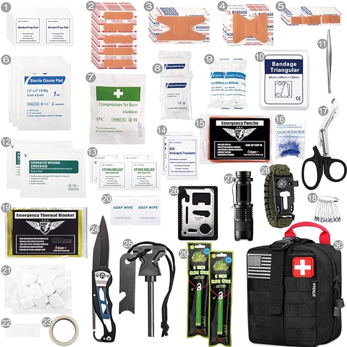EVERLIT 250 Pieces Survival First Aid Kit IFAK EMT Molle Pouch Survival Kit Outdoor Gear Emergency Kits Trauma Bag for Camping Boat Hunting Hiking Home Car Earthquake and Adventures