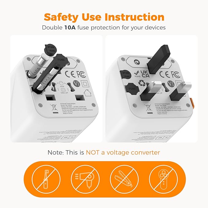 TESSAN Universal Travel Adapter, International Power Adapter with Dual AC Outlet, Small Worldwide Plug Adaptor for US to Europe UK Australia Ireland Japan (Type C G A I)