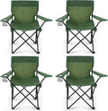 4 Pack Folding Camping Chairs for Adults, Foldable Portable Beach Chairs with Carry Bag & Cup Holder, Compact Design for Camping, Beach, Picnics, and Fishing Supports 300LBS（Green）