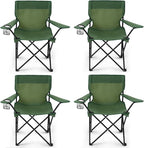 4 Pack Folding Camping Chairs for Adults, Foldable Portable Beach Chairs with Carry Bag & Cup Holder, Compact Design for Camping, Beach, Picnics, and Fishing Supports 300LBS（Green）