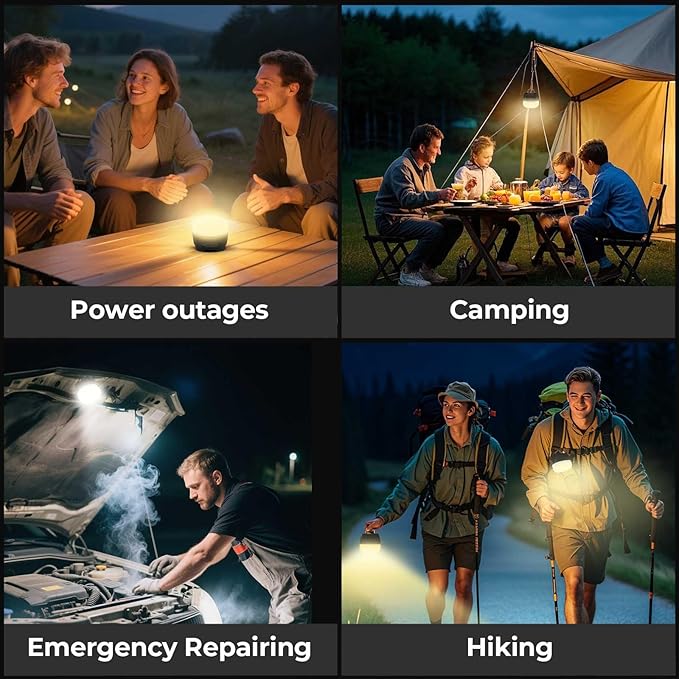 1000LM Rechargeable Camping Lantern, 110H Runtime Compact Portable Tent Light with 5 Brightness Levels, Magnetic Base, IPX4 Waterproof Emergency Hanging Light for Power Outage, Hurricane, Camping