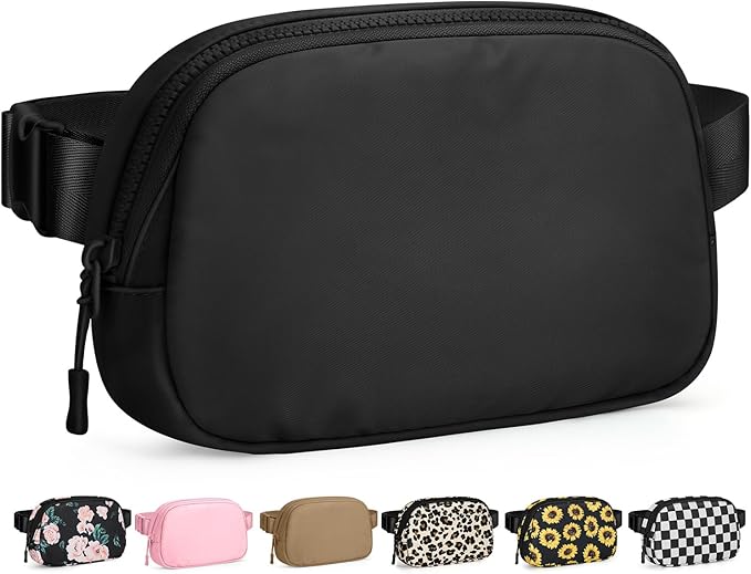Pritent Fanny Packs for Women Cross Body Bag Waterproof Belt Bag with Adjustable Strap and Zipper Back Pocket Small Crossbody Bags Fashion Waist Packs for Workout Travelling(Black, Large)