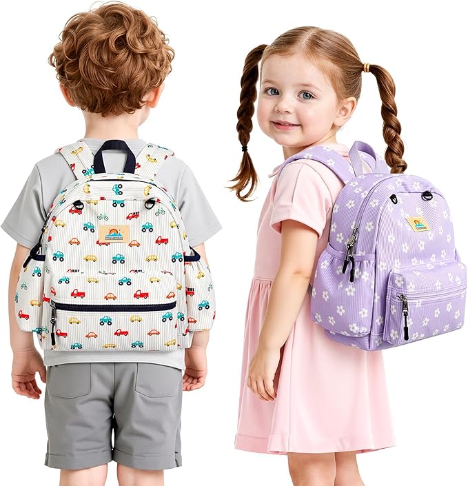 STEAMEDBUN Corduroy Toddler Backpack for Girls 2-4: Kids backpack for Boys Girls - 12 inch Preschool Kindergarten Backpacks - Floral
