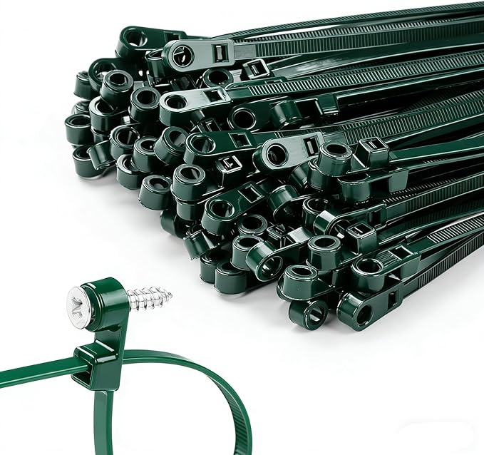 200 PCS 8 inch Green Zip Ties with Screw Hole 70lbs Mountable head Cable Ties Straps Multipurpose Heavy Duty Nylon Cable Zip Ties with Screw Mounting Hole