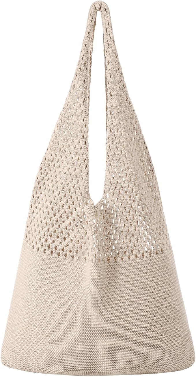 Premillow Crochet Beach Tote Bags, Stylish Mesh Beach Bags Shoulder Bag for Women, Cute Summer Vacation Boho Tote Bag