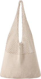 Premillow Crochet Beach Tote Bags, Stylish Mesh Beach Bags Shoulder Bag for Women, Cute Summer Vacation Boho Tote Bag