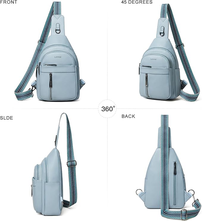 LATMAP 7L Sling Bag For Women Men Backpack Fanny Pack Crossbody Chest Travel Shoulder Belt Bags Purse Handbag PU Leather