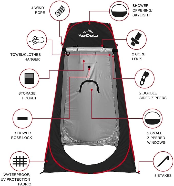 Your Choice Pop Up Privacy Tent, 3.9x3.9x6.2FT Portable Shower Tent for Camping, Waterproof Outdoor Changing Room with Carry Bag for Beach Hiking RV Fishing | Portable, for Camping, Beach, Hiking, with Carry Bag, Quick Setup