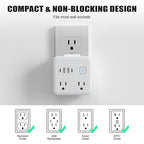 Multi Plug Outlet Extender with 2 USB-A + 2 USB-C & Phone Holder, HITRENDS 1875W/16A 4-Outlet Extender, Non Surge Protector Travel Cruise Ship Essentials, Electrical Wall Splitter for Home Office