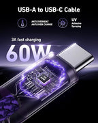 USB to USB C Cable Fast Charging [2 Pack 6FT], USB A to USB C Cable for Car, Durable Braided USB Type C iPhone Charger USBC Cord for iPhone 17/16/15/Pro Max/Plus, Samsung Galaxy S23 and More-Purple
