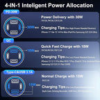 65W 4-Port USB C Super Fast Type C Car Charger for Galaxy S25/S24/S23/S22 Ultra/iPhone 17/16/15, 3 Pack QC&PD 3.0 Fast Charging Android Car Phone Charger Cigarette Lighter Adapter+6FT USB-C Cable