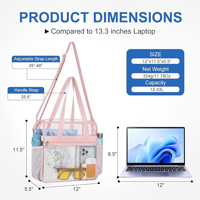 USPECLARE Clear Bag for Stadium Events,Transparent Bag for Work Sports Games Concerts Travel Gym
