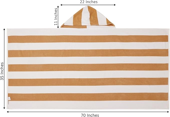 COTTON CRAFT Hooded Beach Towel – Oversized 35 x 70 Towel with Hood for Adults - 100% Cotton Velour Dobby Terry Towel - 450 GSM Pool Bath Wrap - Soft Absorbent Quick Dry – Cabana Stripe Linen