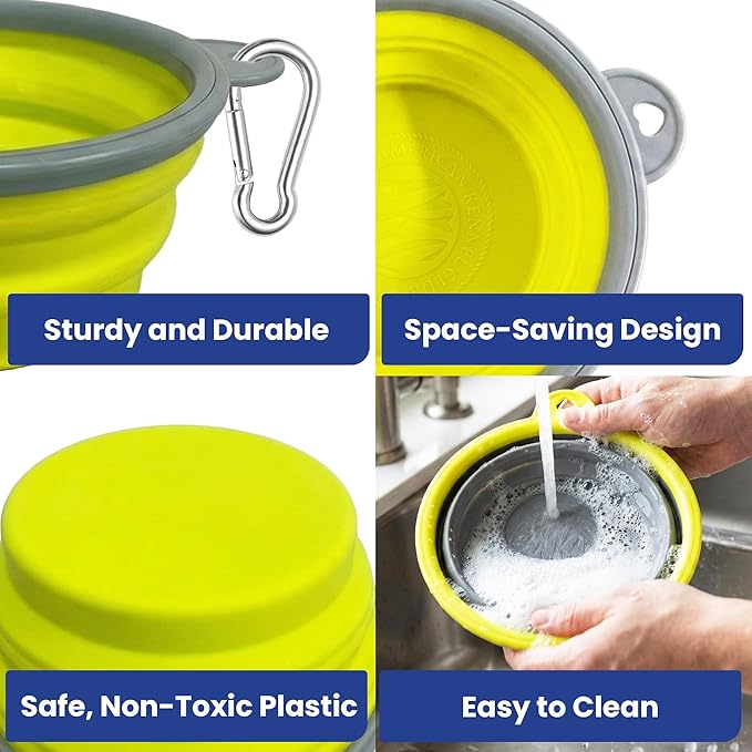American Kennel Club 2-Pack Collapsible Travel Bowls for Dogs – Gray/Green, Portable Food & Water Bowls