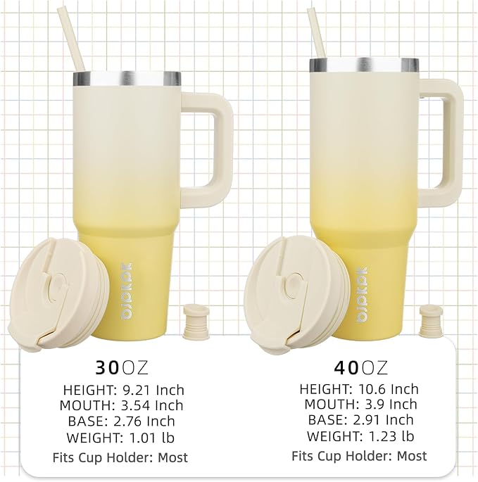 BJPKPK 40 oz Tumbler With Handle Insulated Tumblers With Lid And Straw Stainless Steel Thermal Cup,Lemon