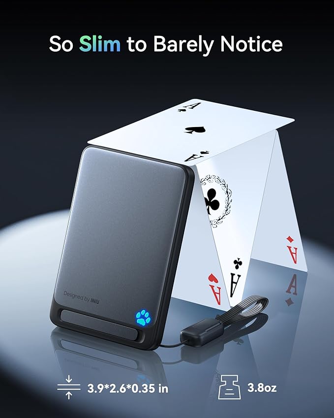 INIU Magnetic Portable Charger, Ultra Slim Qi2 Certified 5000mAh 20W Magnetic Power Bank, USB C in&Out Wireless Battery Pack with Foldable Stand, Phone Charger, Only for iPhone 16/15/14/13/12 Series