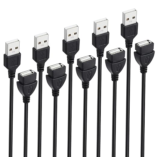 Smays 5-Pack USB Extension Cable 10 ft, Male to Female, USB-A 2.0 Extender Cable