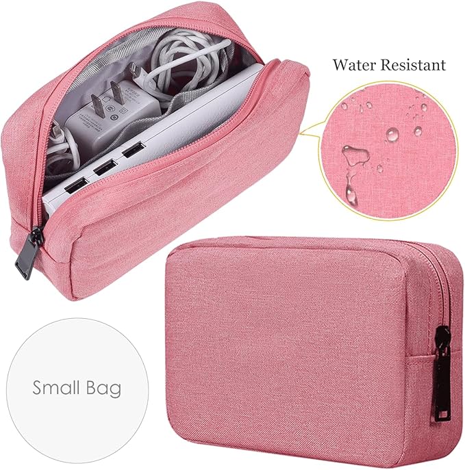 CAAORDKSO Electronics Organizer Travel Bag, Small Cable Organizer Case Waterproof Accessories Pouch, Travel Electronic Carrying Case for Cable, Cord, Charger, Phone, Power Bank, Earphone (Small-Pink)