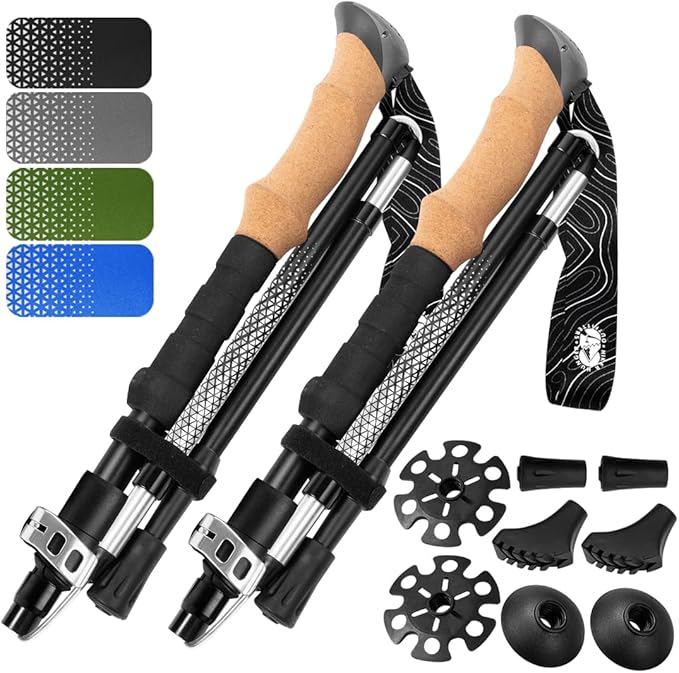 Premium Foldable Hiking Poles by USA Brand - Adjustable, Lightweight Trekking Poles Made of Aircraft Aluminum, Metal Locks Cork EVA Grips