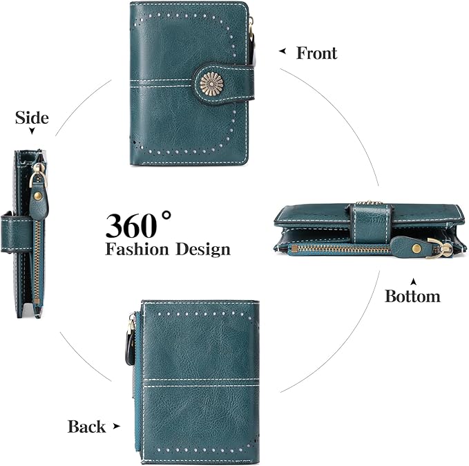 Small Wallet for Women Bifold Credit Card Holder RFID Blocking with Zipper Pocket
