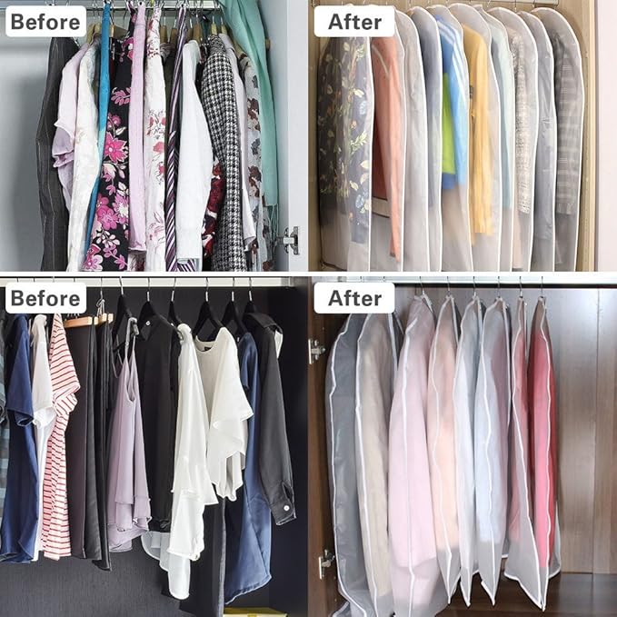 Garment Bags, Set of 5 Lightweight 33 Inch Suit Bags with Full Stainless Steel Zipper, Garment Bags for Storage/Closet/Travel (Translucent, 24 x33 Inches)