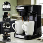 OVENTE Double Drip Coffee Maker. 2 Mugs Included. Coffee Machine. Auto Shut Off, Small Dual Drip Coffee Maker Machine. For Ground Coffee Only, Compact Kitchen or Office Essential, Black CMDD2MB