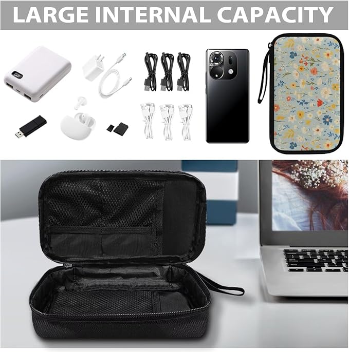 Flowers Travel Cord Organizer Cases Cord Organizers Travel Storage Bag Electronic Organizer Travel Case for SD Card Phone Charger Earphone Tech Pouch Portable