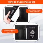 WALNEW Passport Holder for Travel, RFID Passport Cover Wallet for Women Men, PU Leather Passport Book Card Holder Case with Pen, Travelling Essentials for Flying