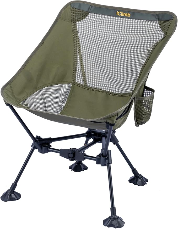 iClimb Ultralight Compact Camping Folding Beach Chair with Anti-Sinking Large Feet and Back Support Webbing (Green - Triangular Frame - 2PC)