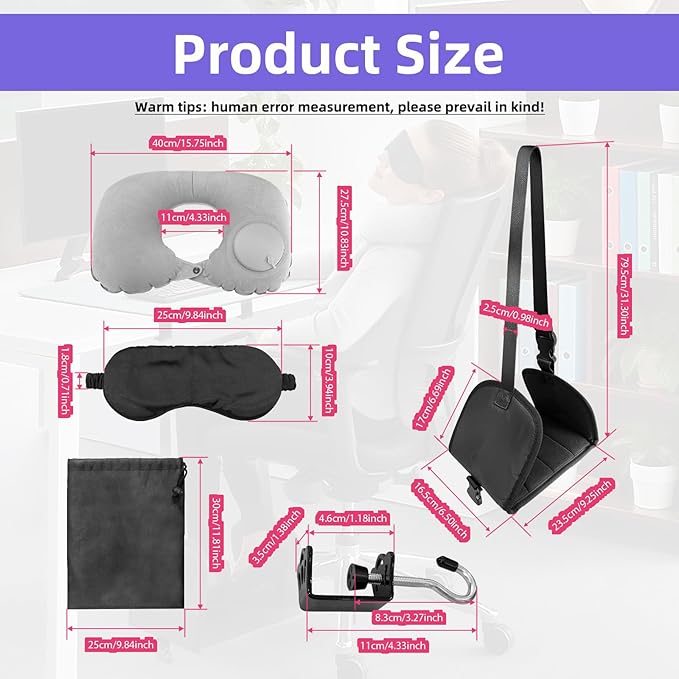 Foot Hammock Airplane, Comes with Two Tabletop Hooks and Inflatable u-Shaped Pillow and Eye mask Adjustable Airplane footrest Travel Essential, Portable Office footrest, Relax Your feet