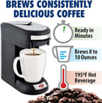 Café Valet Single Serve Coffee Maker, Brews 10 Ounces of Coffee or Hot Water, Compatible with Café Valet Coffee Packs