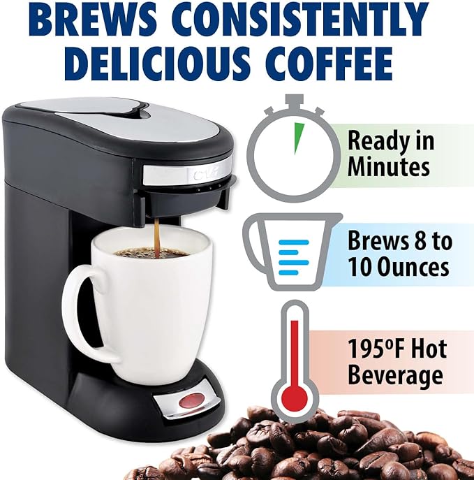 Café Valet Single Serve Coffee Maker, Brews 10 Ounces of Coffee or Hot Water, Compatible with Café Valet Coffee Packs