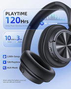 Hybrid Active Noise Cancelling Headphones 120H Playtime Wireless Headphones Bluetooth 6.0 Over Ear Headphones with 6 ENC HD Call Mic, Hi-Res 360° Spatial Audio ANC Headphone for Travel Workout Black