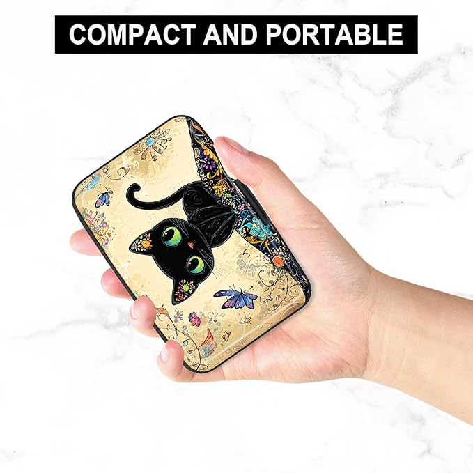 Credit Card Holder, Mini Aluminum Card Wallet RFID Blocking Slim Metal Hard Card Case for Women Men, Cat on Branch