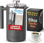 SterlingPro Stainless Steel French Press Coffee Maker 1.75 L (59 oz) Grey – Double Walled Insulated Extra Large French Press, Durable Design Keeps Drinks Hot, Easy to Use and Clean for Rich Flavor