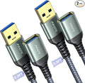 AINOPE 2 Pack USB Extensions Cable High Speed USB 3.0 Extension Cord Type A Male to Female Sturdy Braided Material Fast Data Transfer Compatible with USB Keyboard,Mouse,Flash Drive,Grey,3.3FT+3.3FT