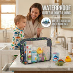 Remobia Hicol TSA Approved 5-Piece Diaper Bag Organizer Pouch Set Clear Waterproof TPU Kids Toiletry Storage Set Travel Packing Clutch Cube Bags for Baby Nursing(Dinosour)