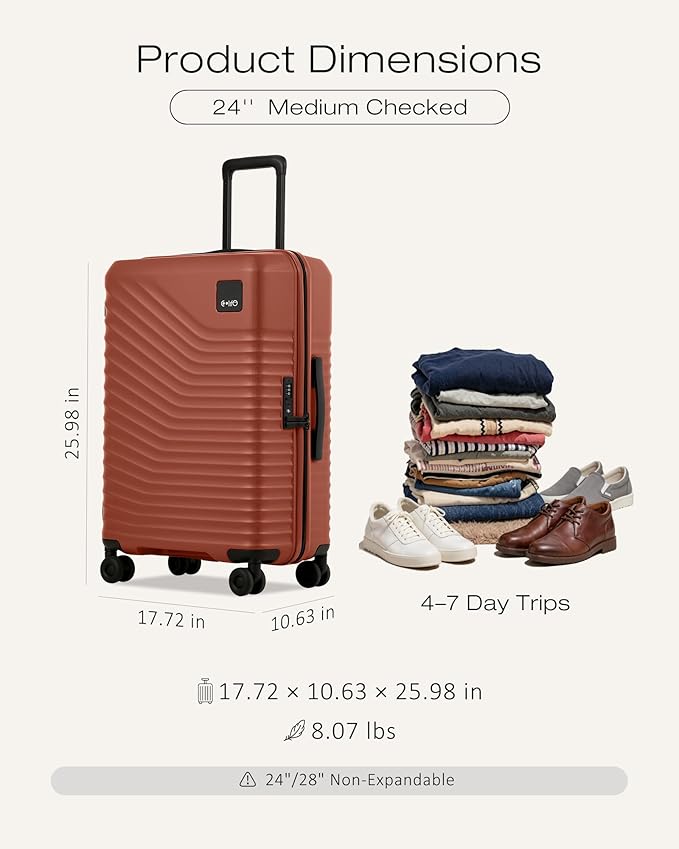 Coolife Hardside Luggage Upgrade Durable PC Lightweight Travel Suitcases with Dual Spinner Wheels & TSA Lock (Brown, Checked-Medium 24-Inch)