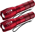 Victoper LED Flashlight 2 Pack Red, Bright High Lumens Tactical Flashlights High Lumens with 5 Modes, Waterproof Zoomable Flash Light for Outdoor, Gifts for Father's Day Camping Essentials Gear