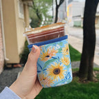 Reusable 3-Pack Iced Coffee Cup Sleeve, Insulated Neoprene, Beverage Holder for Iced Coffee, Durable Drink Sleeve for Cold Beverages, Sunflower Smile