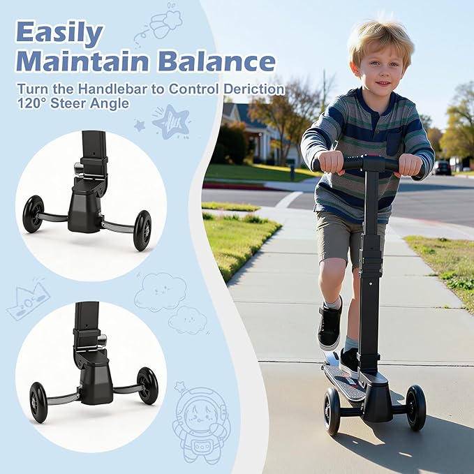 Scooter Luggage for Kids Scooter Suitcase for Ages 4-12, 4 in 1 Kids Luggage Boarding Suitcase Detachable & Foldable Scooter Travel Trolley Ride On Luggage-Black